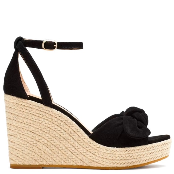 Kate Spade Tianna Espadrille Wedges Black Suede Leather Platform Sandal Pump 9.5 - Picture 5 of 16